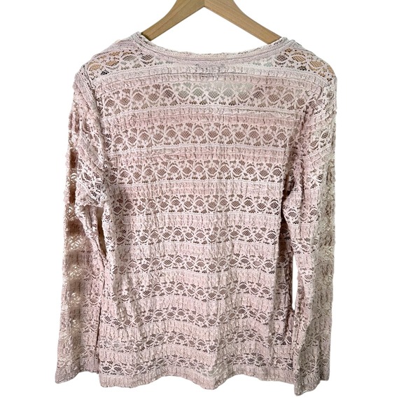 Lord & Taylor Lace Knit Long Sleeve Top Blush Pink Sheer Layering Shirt Size L - Picture 6 of 10
